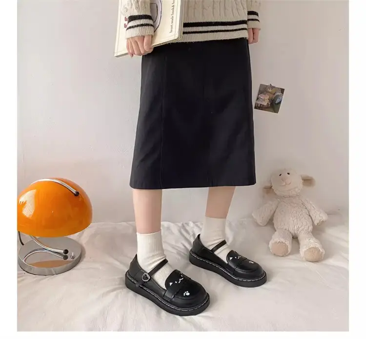 Women British Style Platform Leather Loafers Black 2024 — feature 12