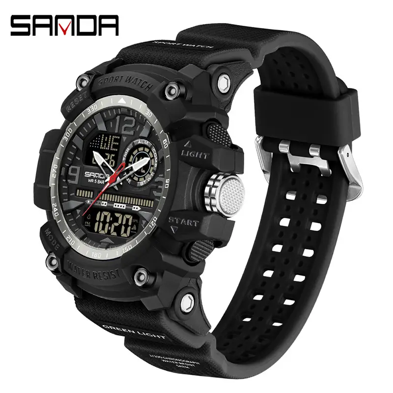 Sanda Black Red Sport Watch with Water Resistant Design - Image 4
