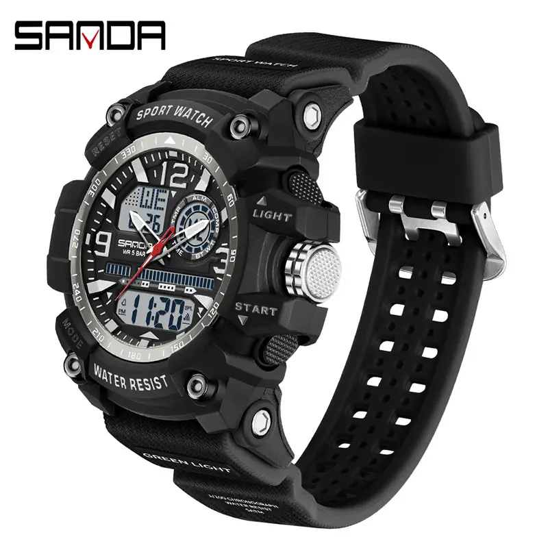 Sanda Black Red Sport Watch with Water Resistant Design - Image 5