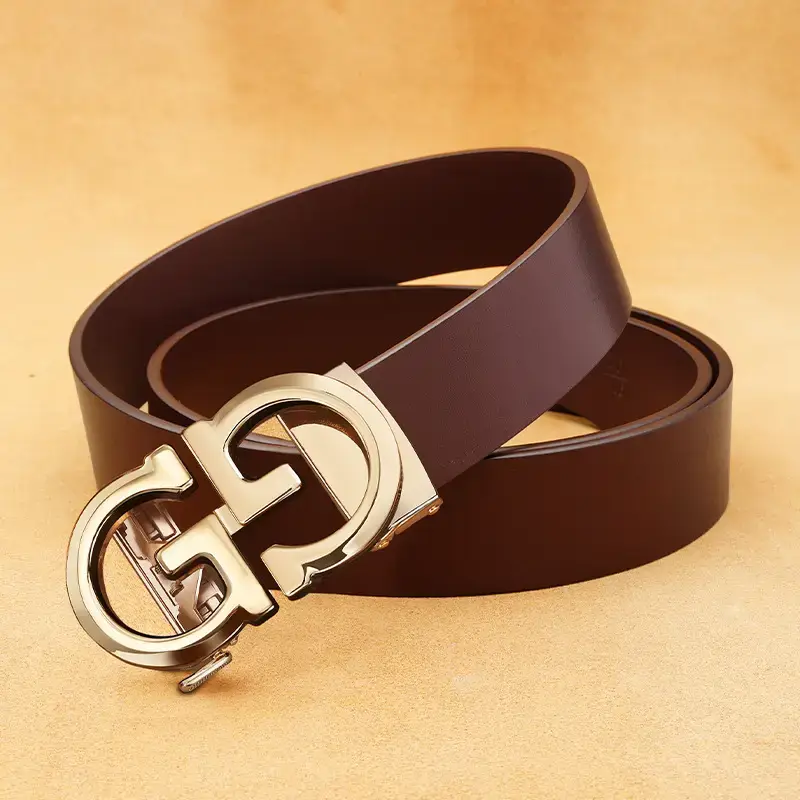 Retro Gold GG Buckle Belt for Men Brown - Image 5