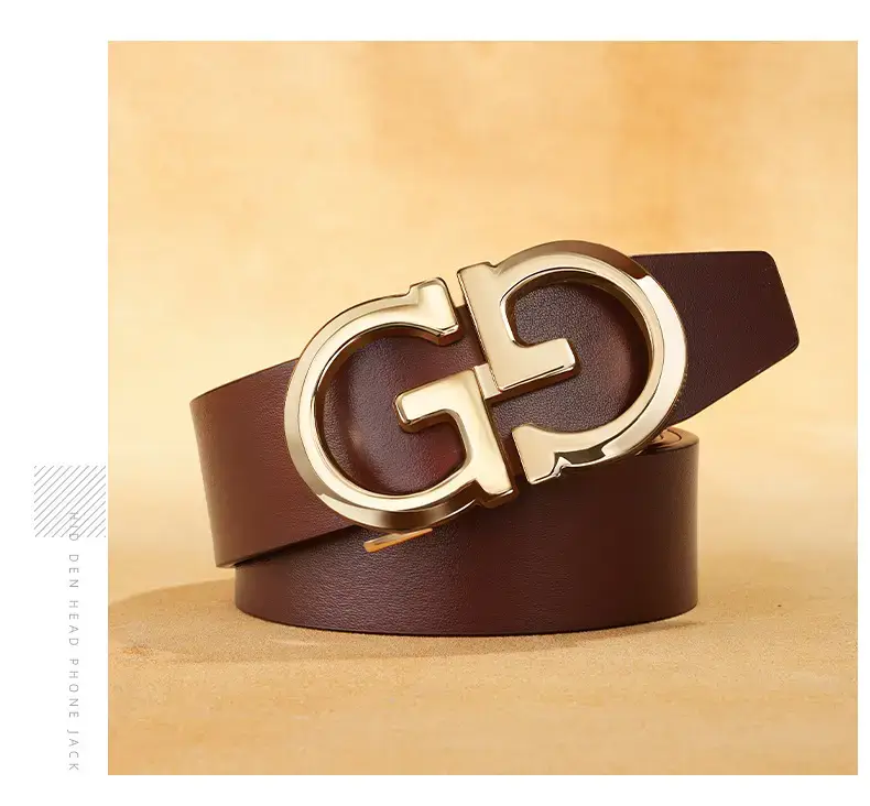 Retro Gold GG Buckle Belt for Men Brown — feature 17