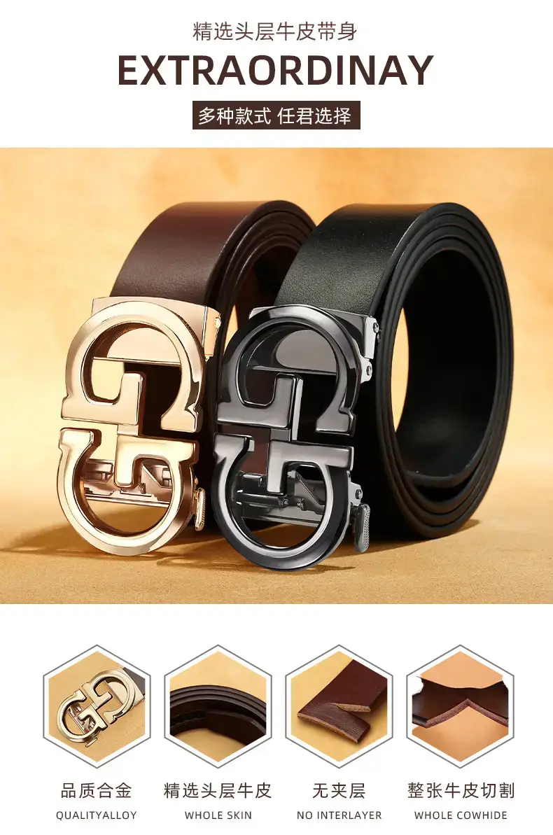 Retro Gold GG Buckle Belt for Men Brown — feature 2
