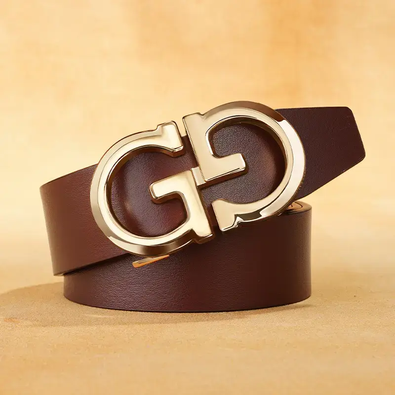 Retro Gold GG Buckle Belt for Men Brown - Image 2