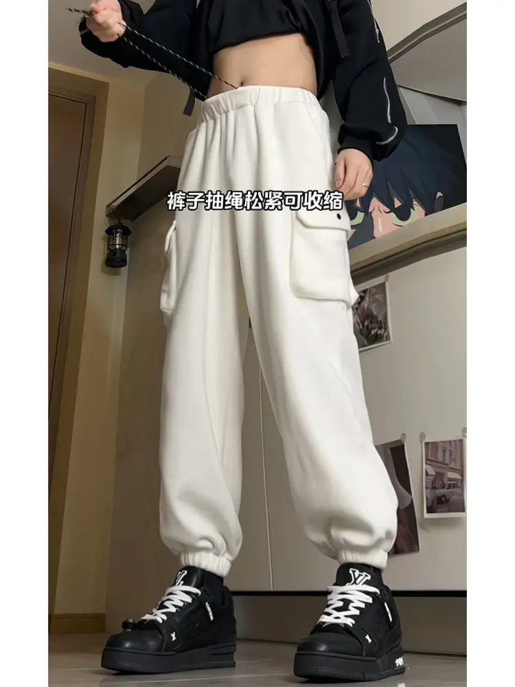 Hanlu Men's Polar Fleece Jogger Pants Cream 2024 - Image 2