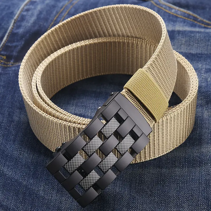 Men's Black Metal Buckle Belt No-Punch Military Style - Image 9