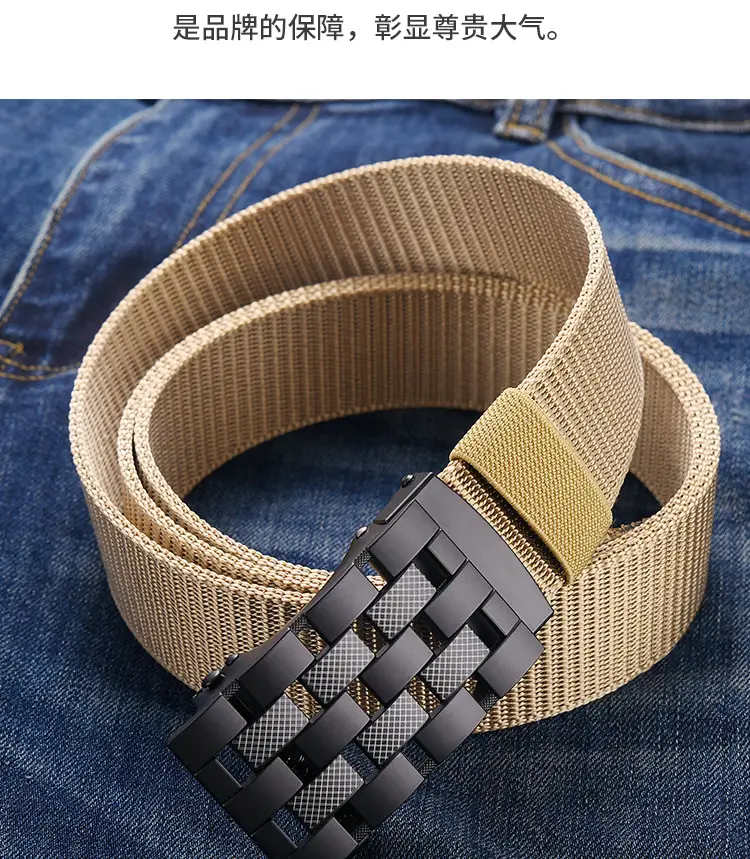 Men's Black Metal Buckle Belt No-Punch Military Style — feature 14