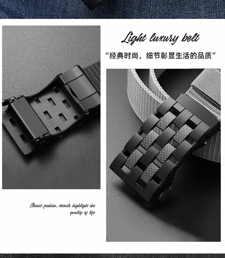 Men's Black Metal Buckle Belt No-Punch Military Style — feature 15