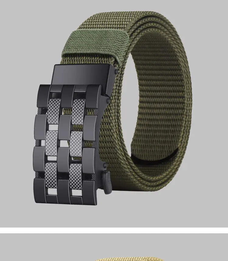 Men's Black Metal Buckle Belt No-Punch Military Style — feature 17