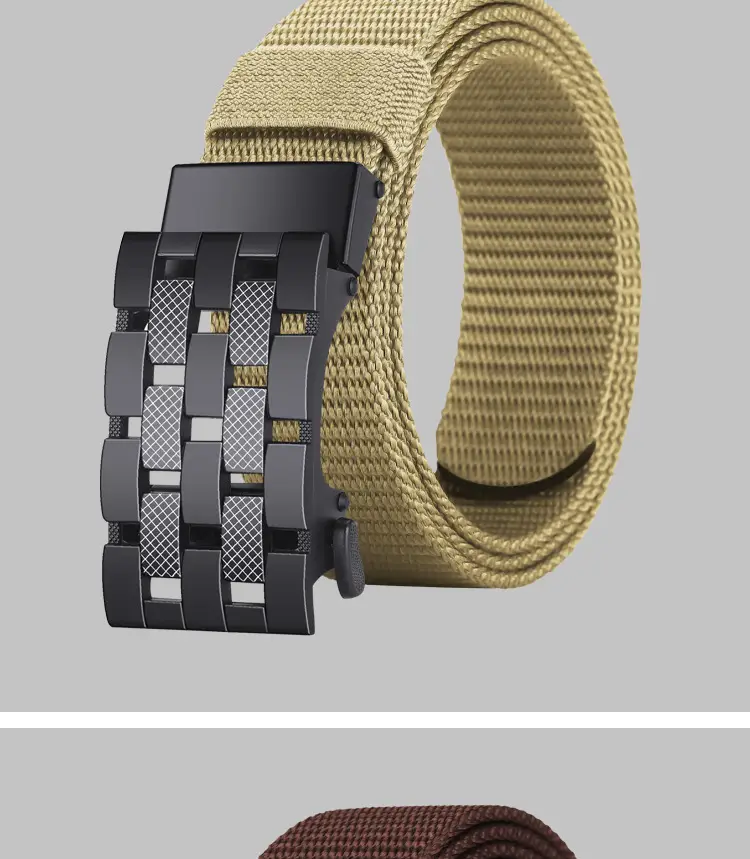 Men's Black Metal Buckle Belt No-Punch Military Style — feature 18
