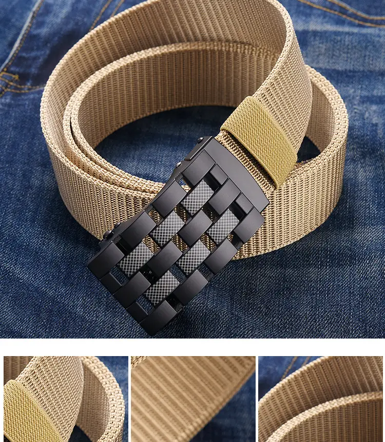 Men's Black Metal Buckle Belt No-Punch Military Style — feature 8