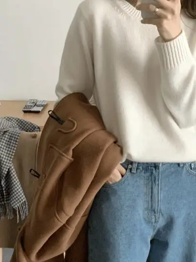 100% Pure Wool Soft Sweater for Women, Autumn and Winter Thick Loose Pullover, Lazy Style Base Knit Top, Export — feature 2