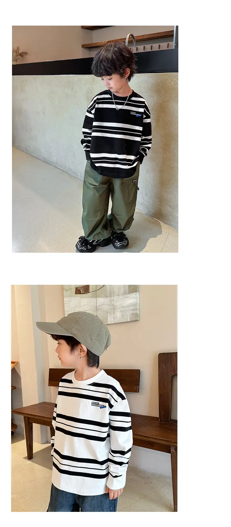 Kids Striped Long Sleeve T-Shirt Black White Korean Style — feature 14