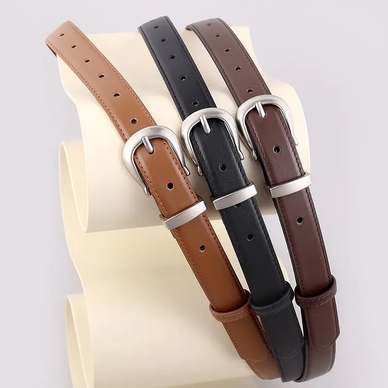 Women's Black Leather Buckle Belt with Silver Plate - Image 5