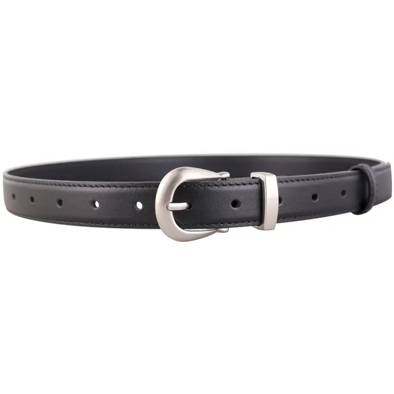 Women's Black Leather Buckle Belt with Silver Plate - Image 8