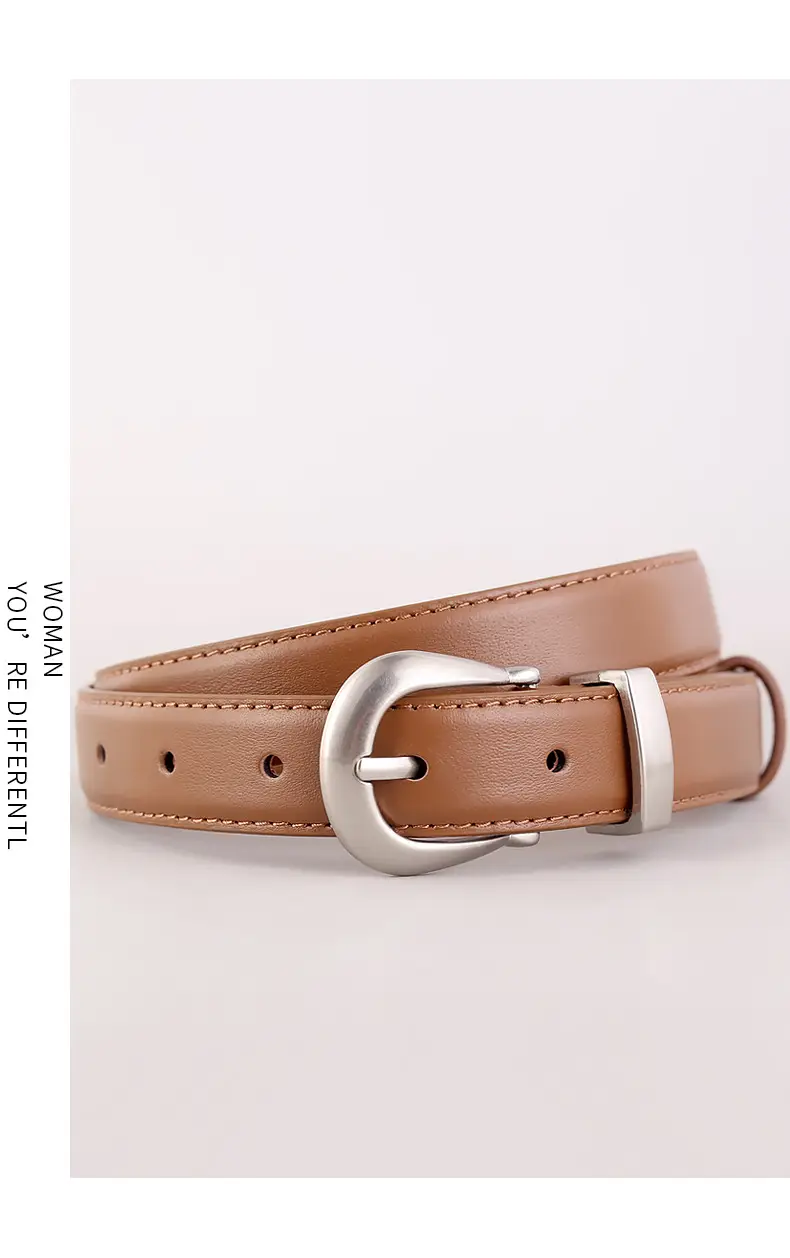 Women's Black Leather Buckle Belt with Silver Plate — feature 12