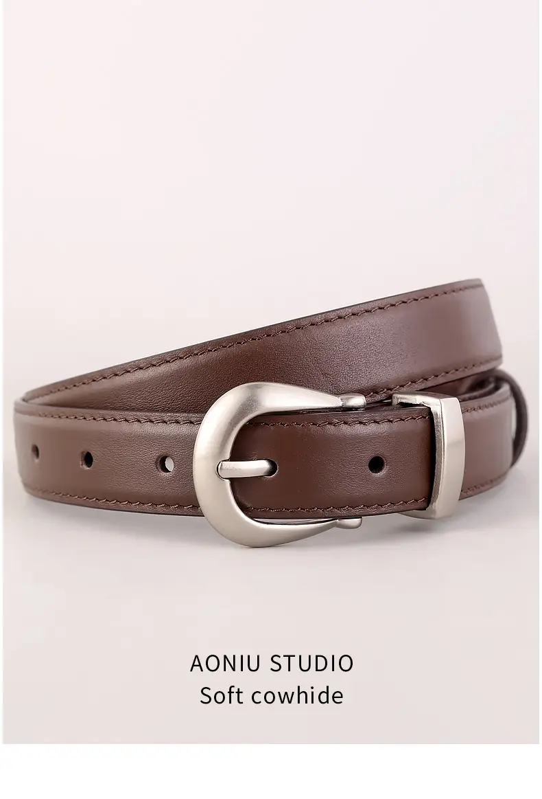 Women's Black Leather Buckle Belt with Silver Plate — feature 13