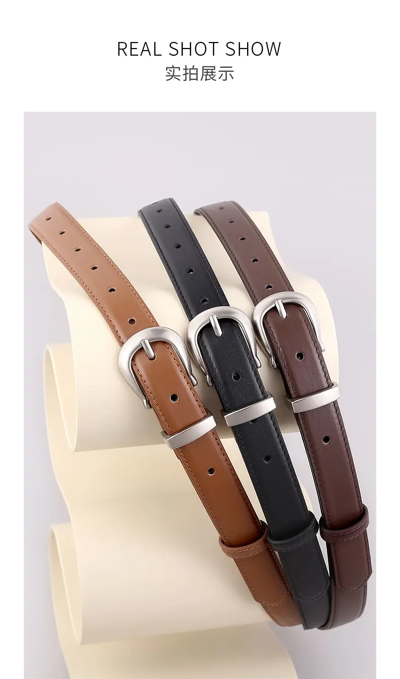Women's Black Leather Buckle Belt with Silver Plate — feature 14