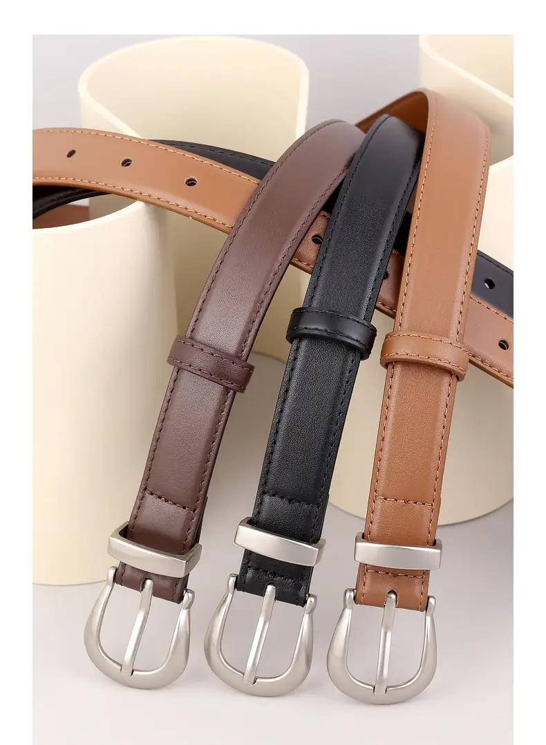 Women's Black Leather Buckle Belt with Silver Plate — feature 15