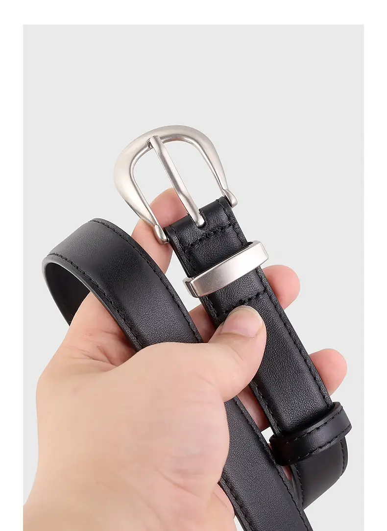 Women's Black Leather Buckle Belt with Silver Plate — feature 16