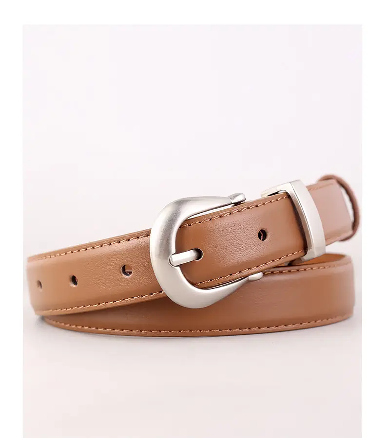 Women's Black Leather Buckle Belt with Silver Plate — feature 18
