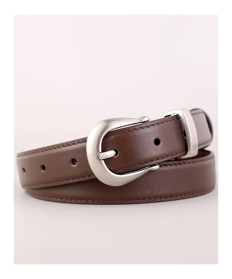 Women's Black Leather Buckle Belt with Silver Plate — feature 19