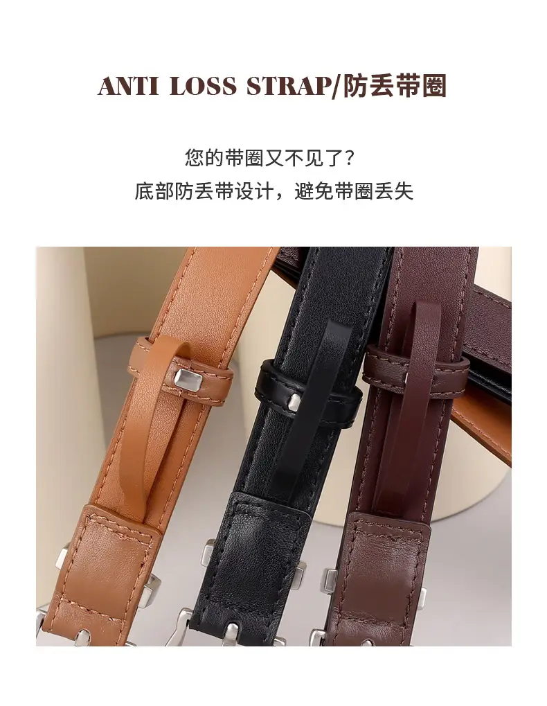 Women's Black Leather Buckle Belt with Silver Plate — feature 7