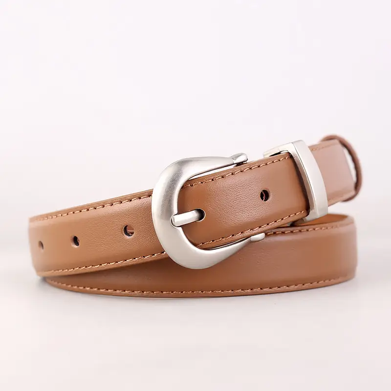 Women's Black Leather Buckle Belt with Silver Plate - Image 2