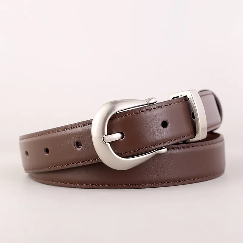 Women's Black Leather Buckle Belt with Silver Plate - Image 3