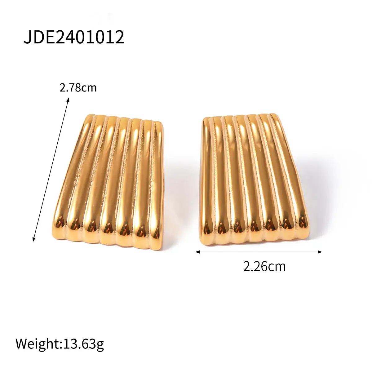 18k Gold Wave Strip Earrings 2.6cm 3.0cm