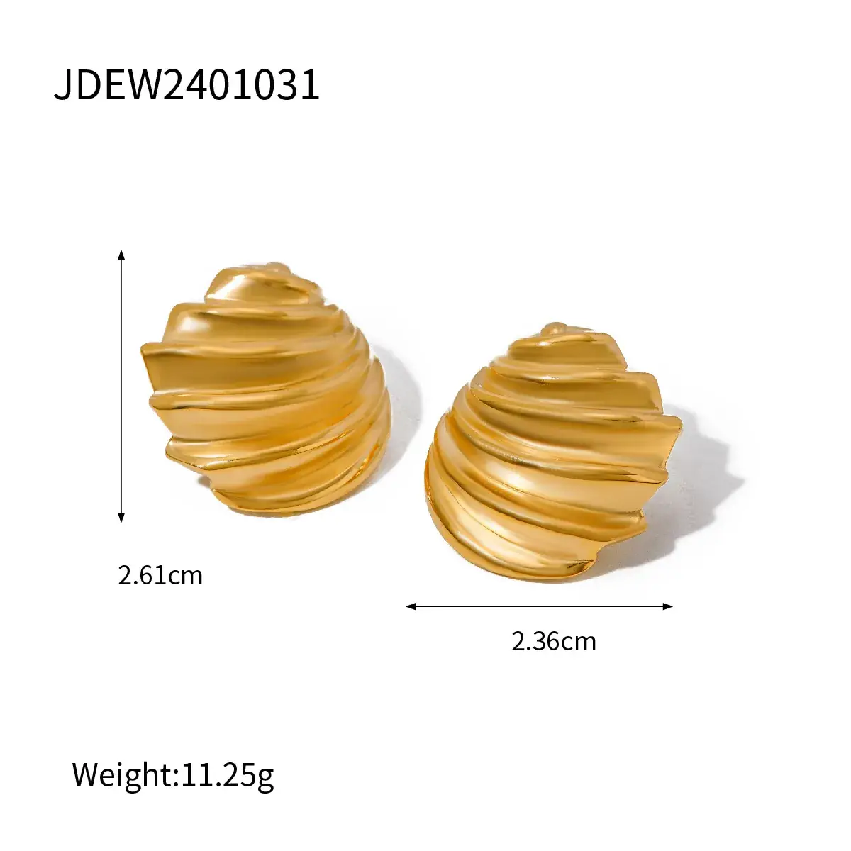 18k Gold Wave Strip Earrings 2.6cm 3.0cm