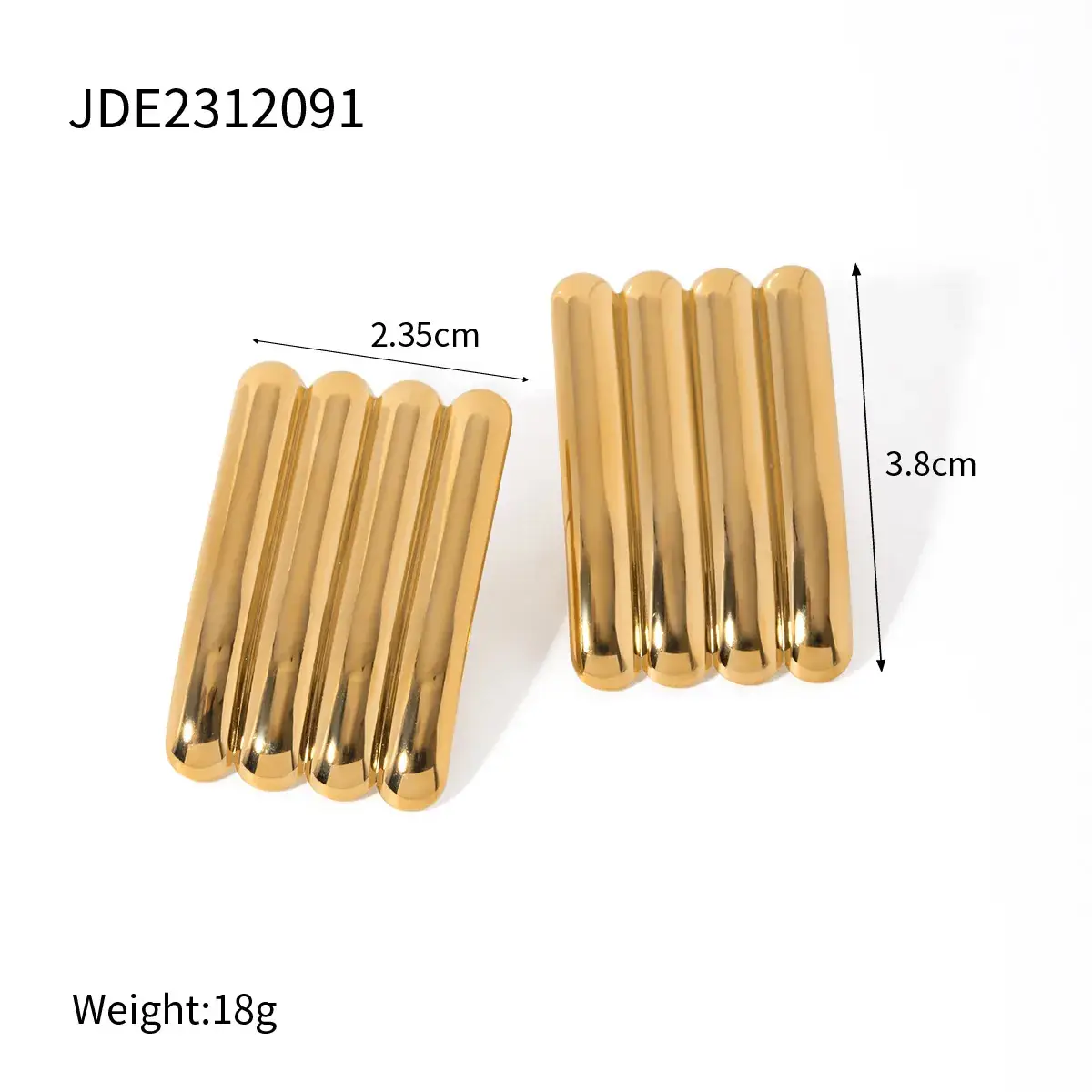 18k Gold Wave Strip Earrings 2.6cm 3.0cm