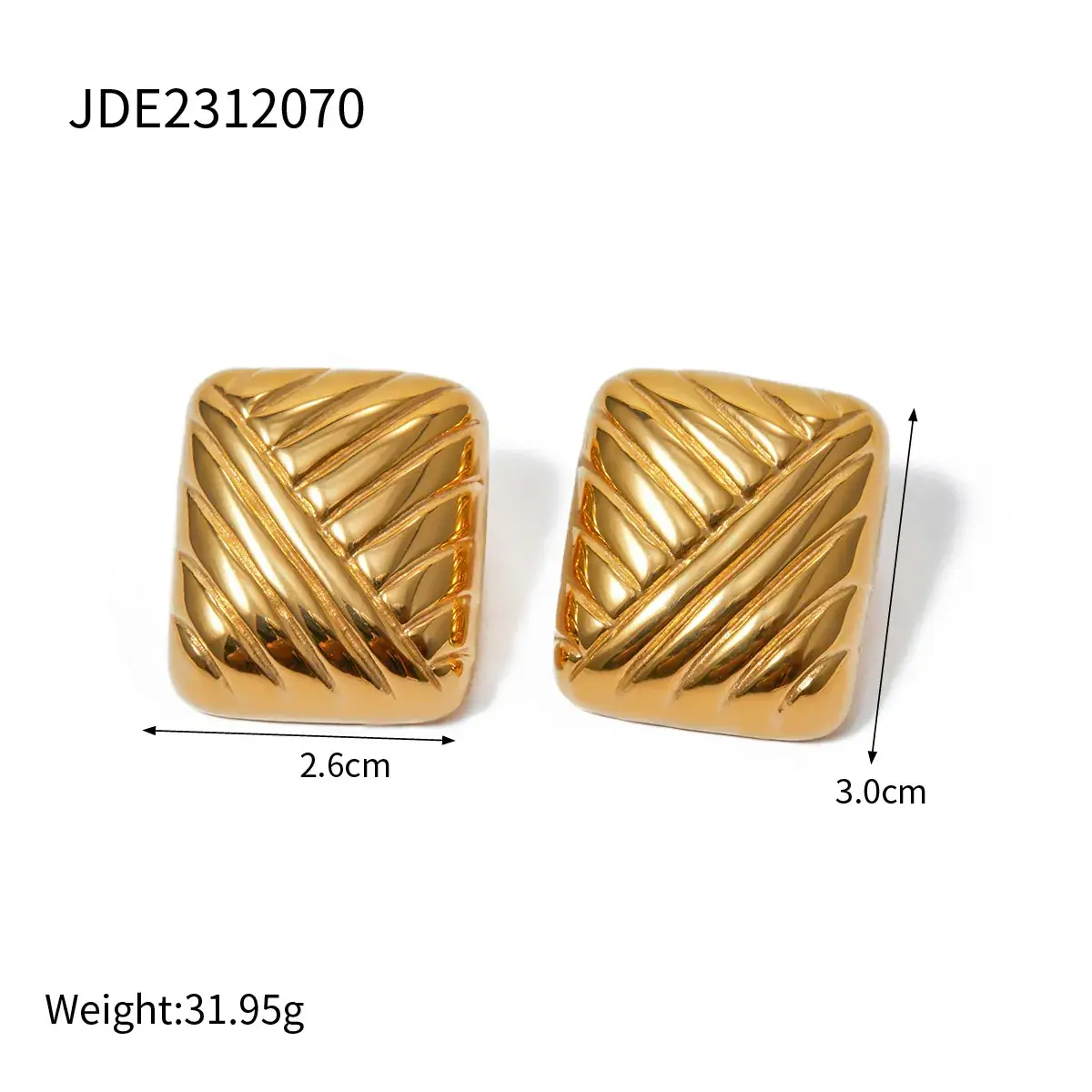 18k Gold Wave Strip Earrings 2.6cm 3.0cm
