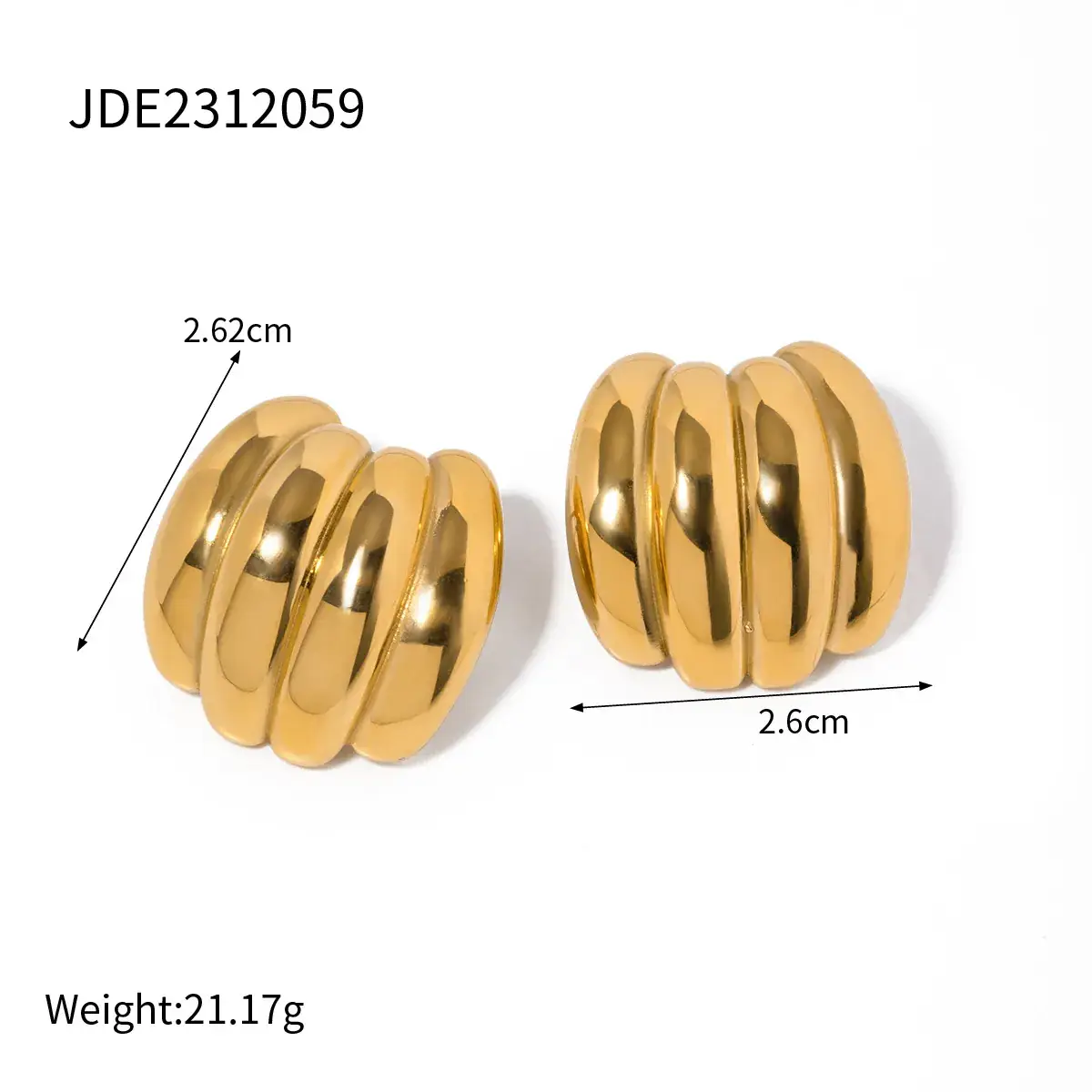18k Gold Wave Strip Earrings 2.6cm 3.0cm
