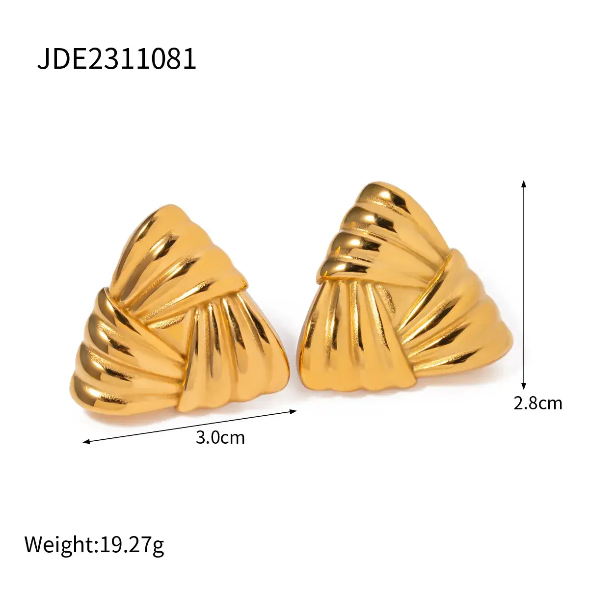 18k Gold Wave Strip Earrings 2.6cm 3.0cm