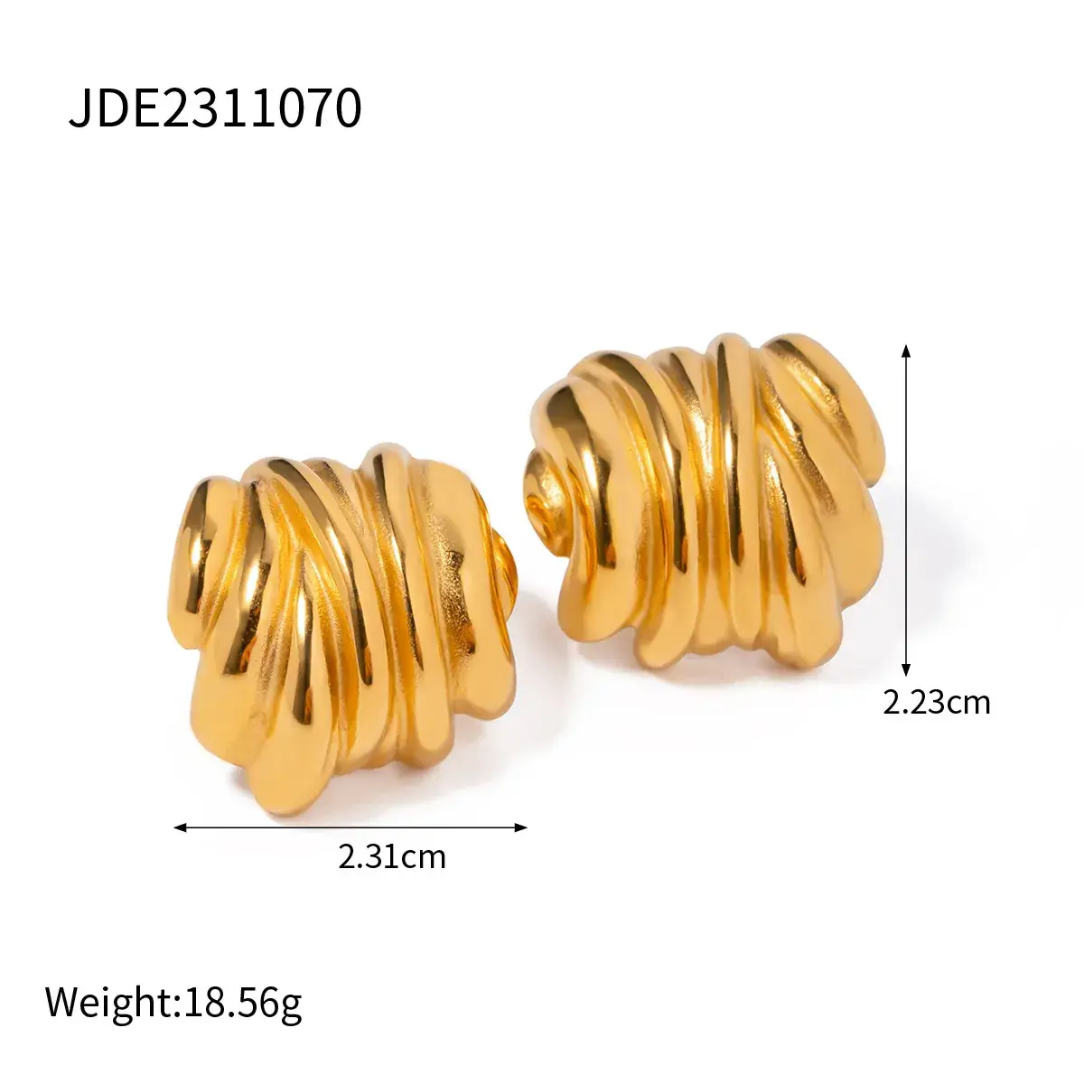 18k Gold Wave Strip Earrings 2.6cm 3.0cm
