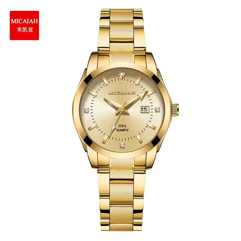 Gold Water Resistant Couple Watches Stainless Steel Strap
