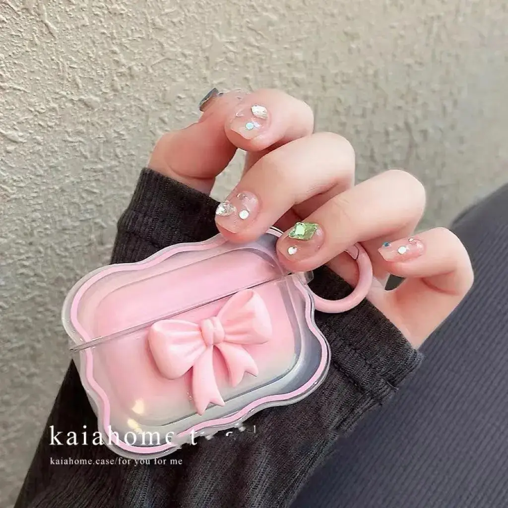 Wave-Edged Pink Gradient Bow Suitable for Apple AirPods Pro 3 Earphone Case and AirPods 4 Earphone Cover — feature 2