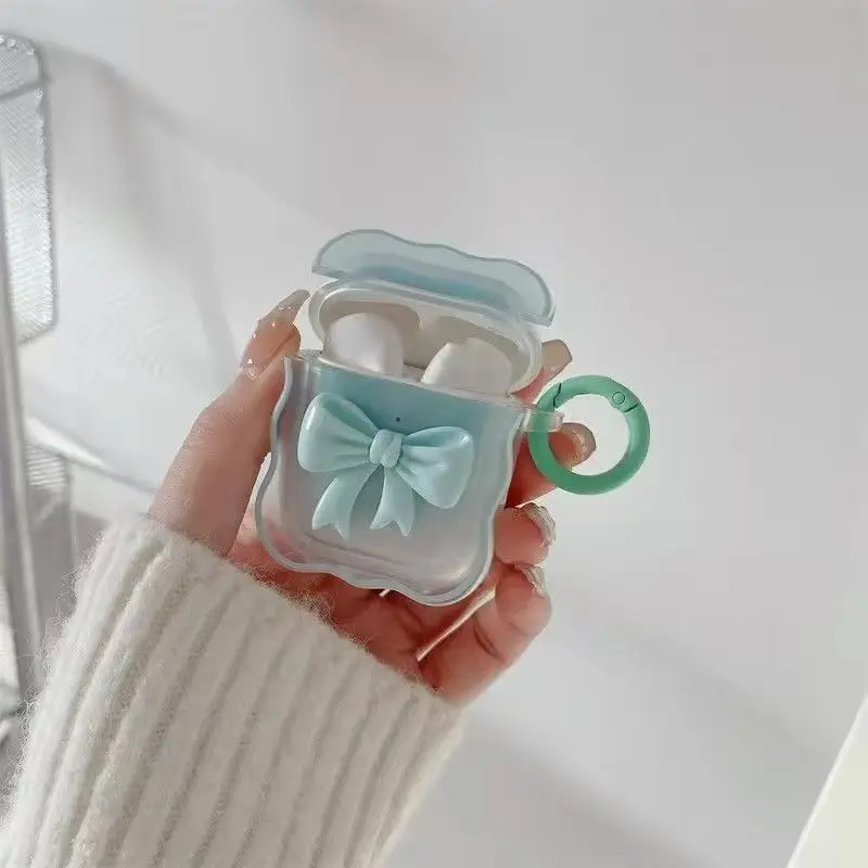 Wave-Edged Pink Gradient Bow Suitable for Apple AirPods Pro 3 Earphone Case and AirPods 4 Earphone Cover