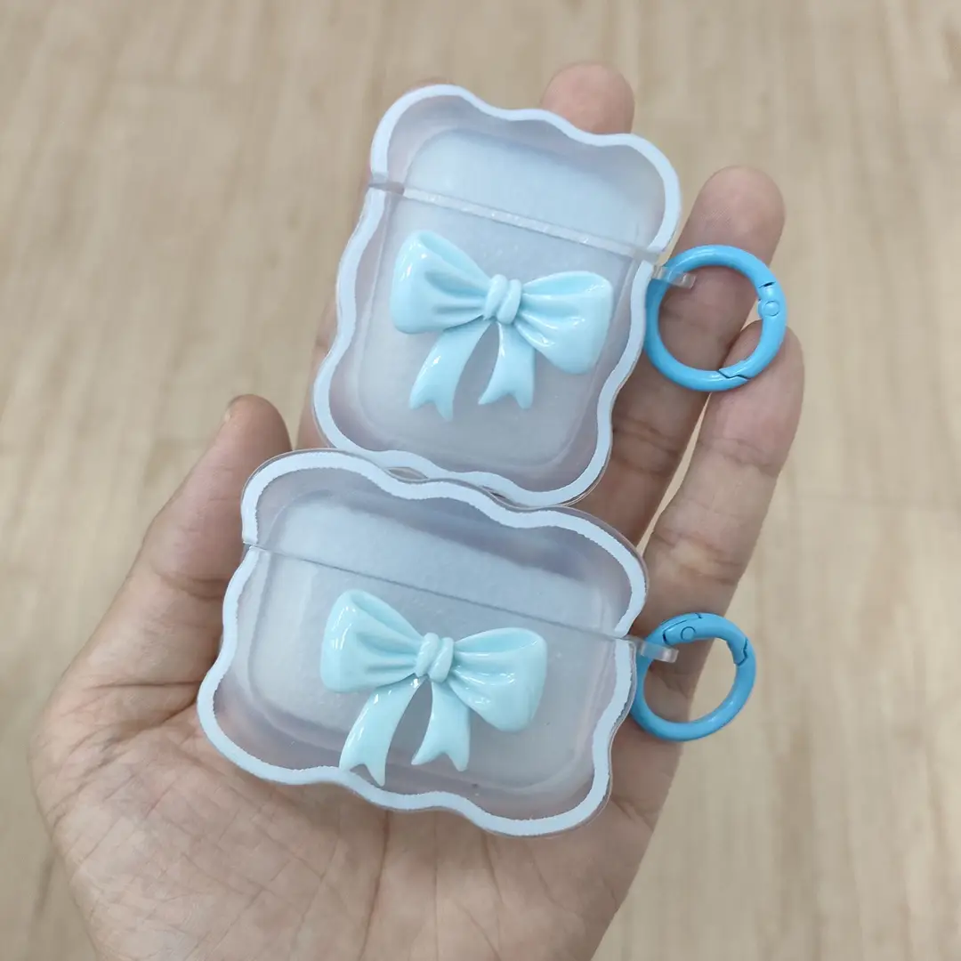 Wave-Edged Pink Gradient Bow Suitable for Apple AirPods Pro 3 Earphone Case and AirPods 4 Earphone Cover