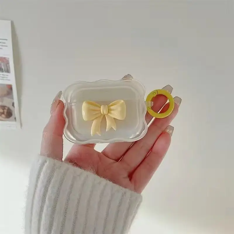 Wave-Edged Pink Gradient Bow Suitable for Apple AirPods Pro 3 Earphone Case and AirPods 4 Earphone Cover