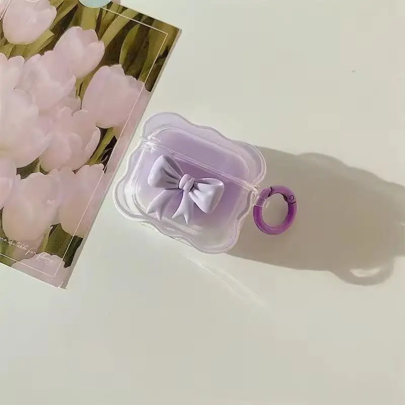 Wave-Edged Pink Gradient Bow Suitable for Apple AirPods Pro 3 Earphone Case and AirPods 4 Earphone Cover