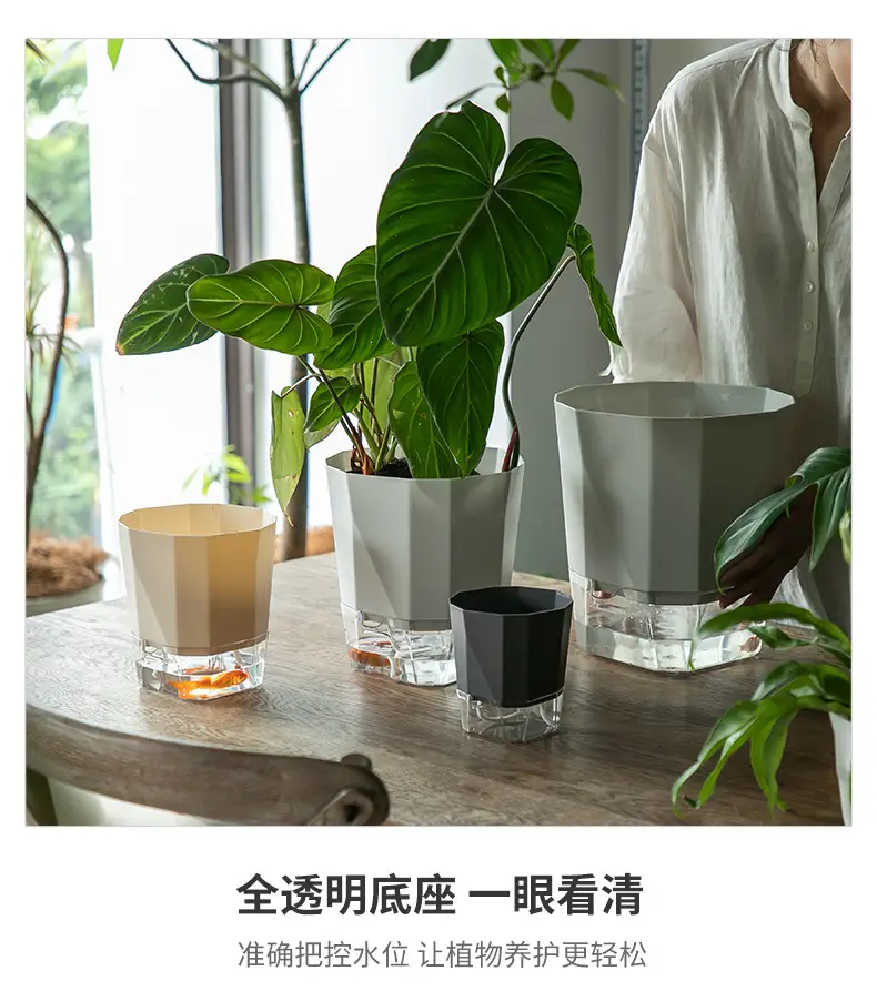 Scandinavian Simple Lazy Self-absorbing Flower Pot Internet Celebrity Green Rose Plastic Balcony Indoor Hydroponic Flower Pot — feature 12
