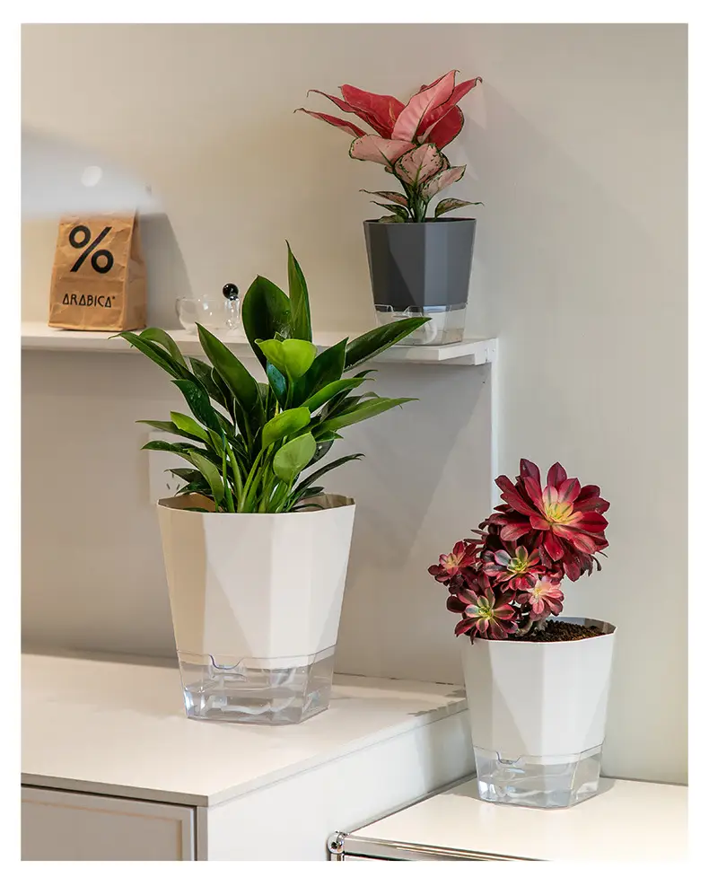 Scandinavian Simple Lazy Self-absorbing Flower Pot Internet Celebrity Green Rose Plastic Balcony Indoor Hydroponic Flower Pot — feature 13