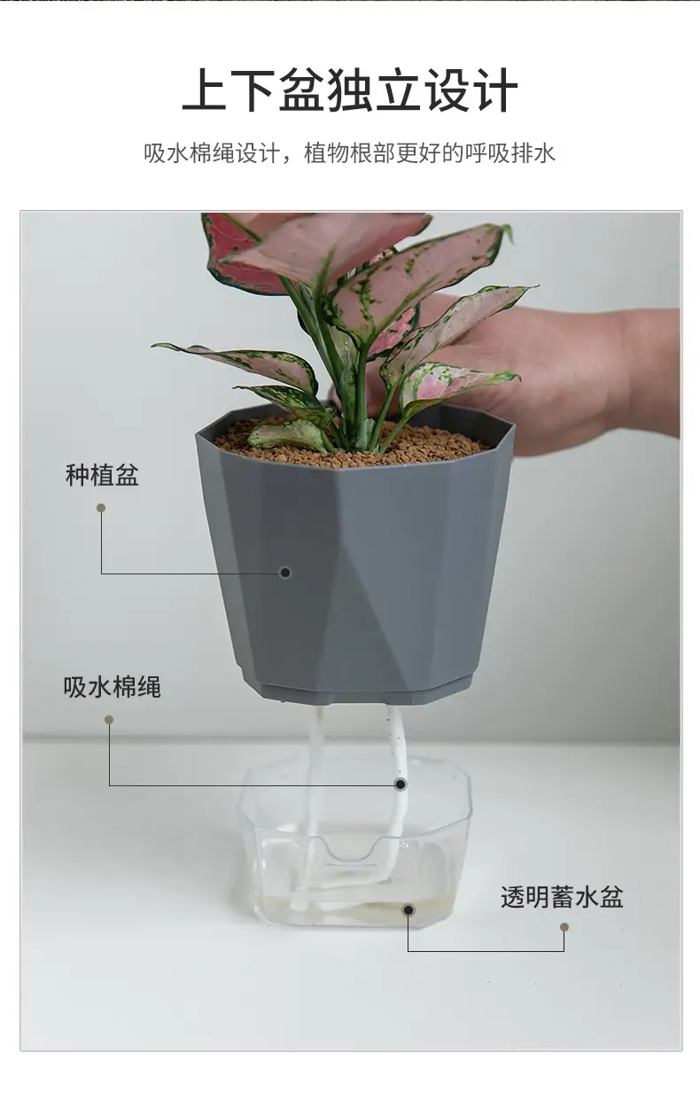 Scandinavian Simple Lazy Self-absorbing Flower Pot Internet Celebrity Green Rose Plastic Balcony Indoor Hydroponic Flower Pot — feature 6