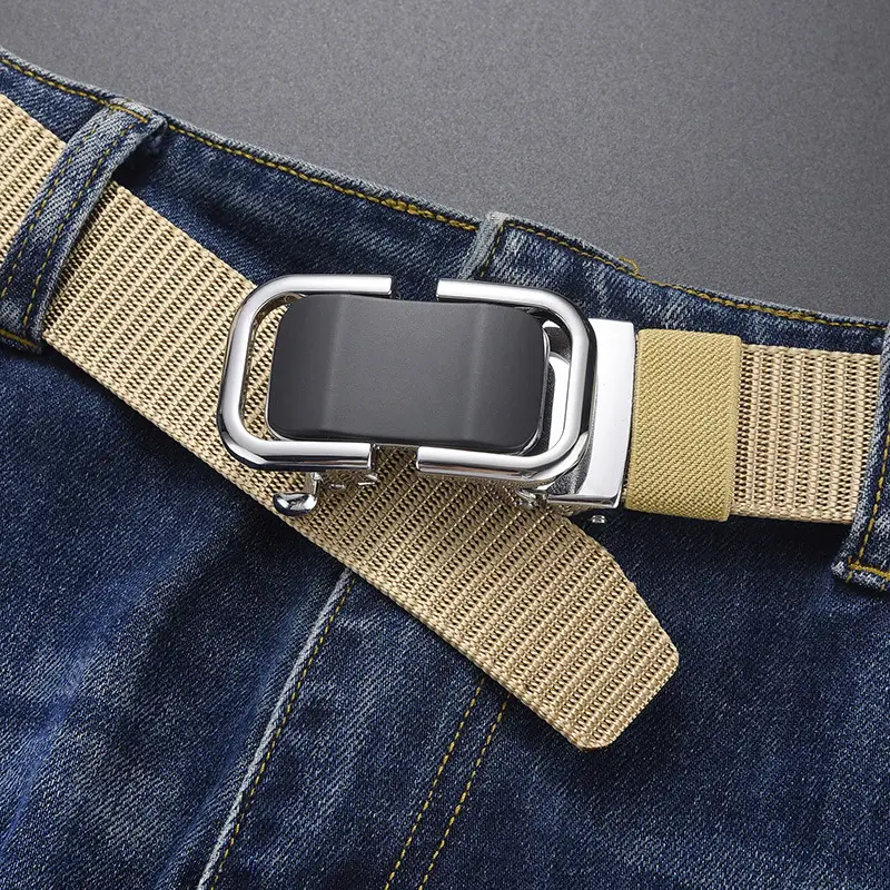 Men's Beige Woven Belt with Silver Buckle - Image 16