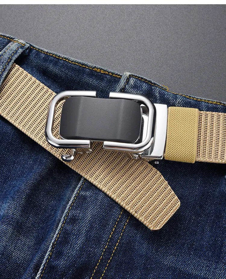 Men's Beige Woven Belt with Silver Buckle — feature 13