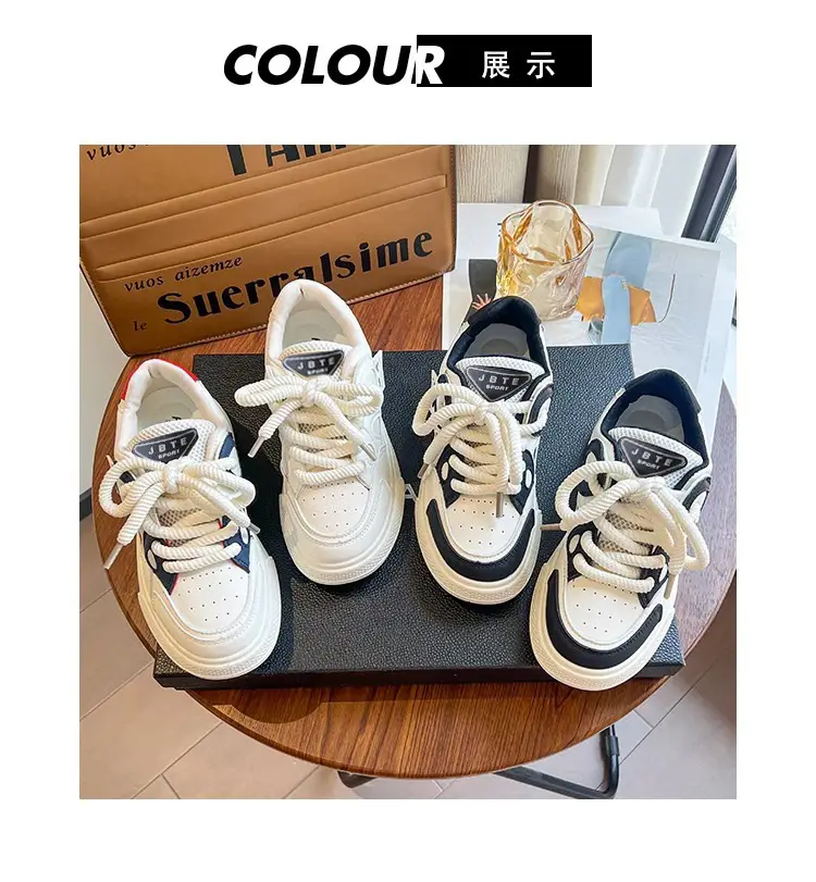 Leather Women's Shoes Trendy Fashion Low-Top Breathable Panda Casual Shoes Versatile Thick-Soled Lace-Up Women's Sneakers Wholesale — feature 20