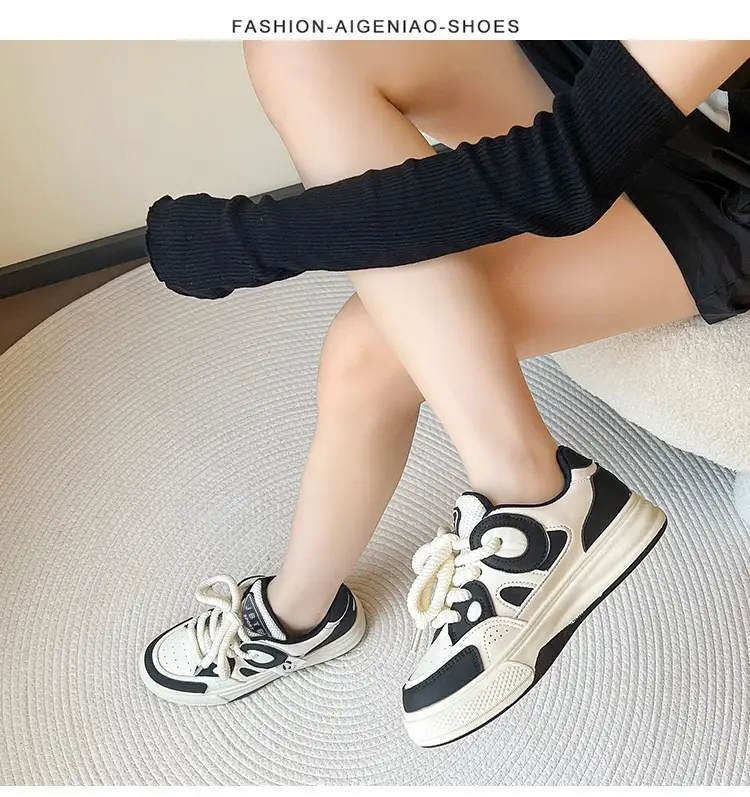 Leather Women's Shoes Trendy Fashion Low-Top Breathable Panda Casual Shoes Versatile Thick-Soled Lace-Up Women's Sneakers Wholesale — feature 23