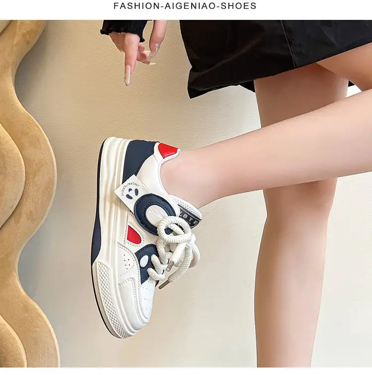 Leather Women's Shoes Trendy Fashion Low-Top Breathable Panda Casual Shoes Versatile Thick-Soled Lace-Up Women's Sneakers Wholesale — feature 24