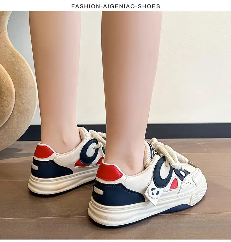 Leather Women's Shoes Trendy Fashion Low-Top Breathable Panda Casual Shoes Versatile Thick-Soled Lace-Up Women's Sneakers Wholesale — feature 25